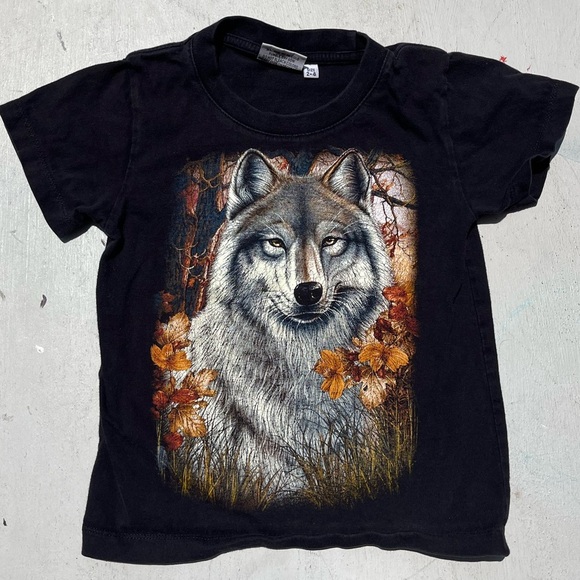 Kids Rock Eagle T-Shirt Black Wolf 2-4 Animal Wildlife Double Sided Nature Fall - Picture 1 of 8